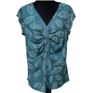 Daniel Rainn Teal Leaf Print Blouse NWT size 3X